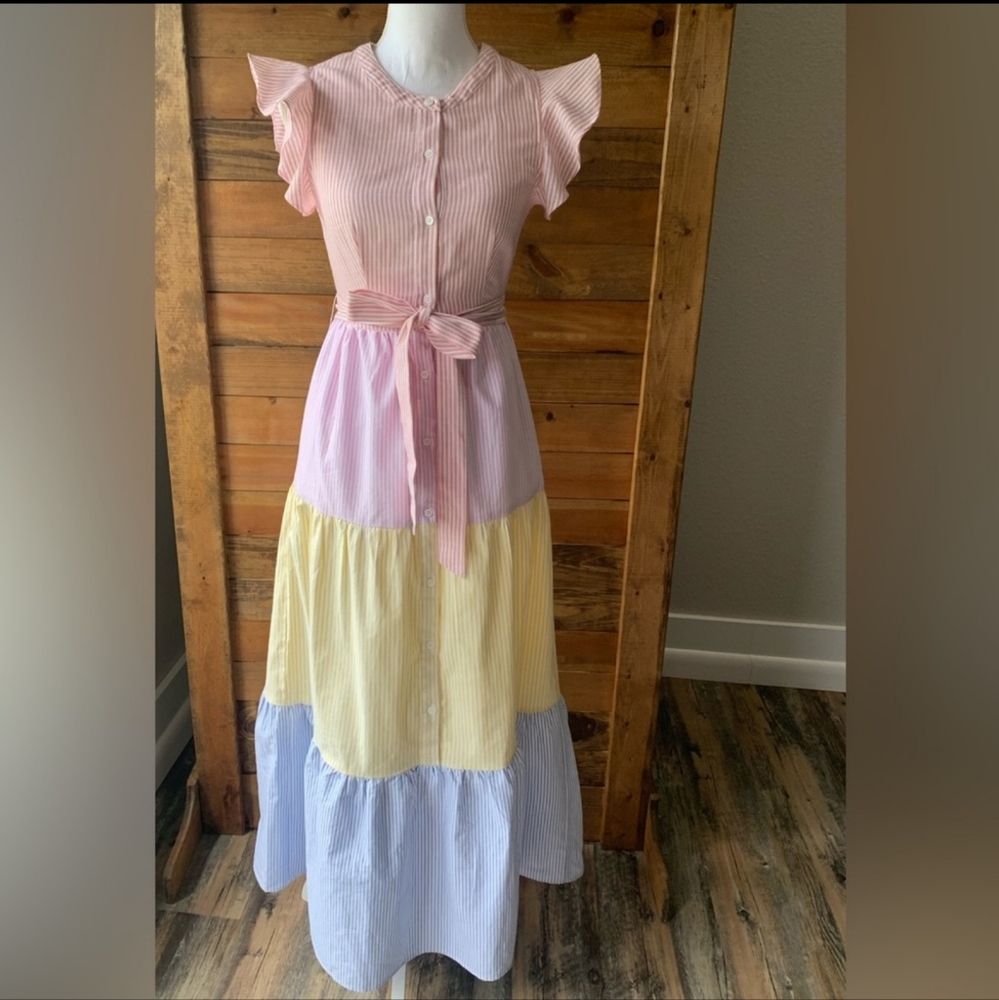 English Factory Seersucker Colorblock Effie Maxi Dress XS